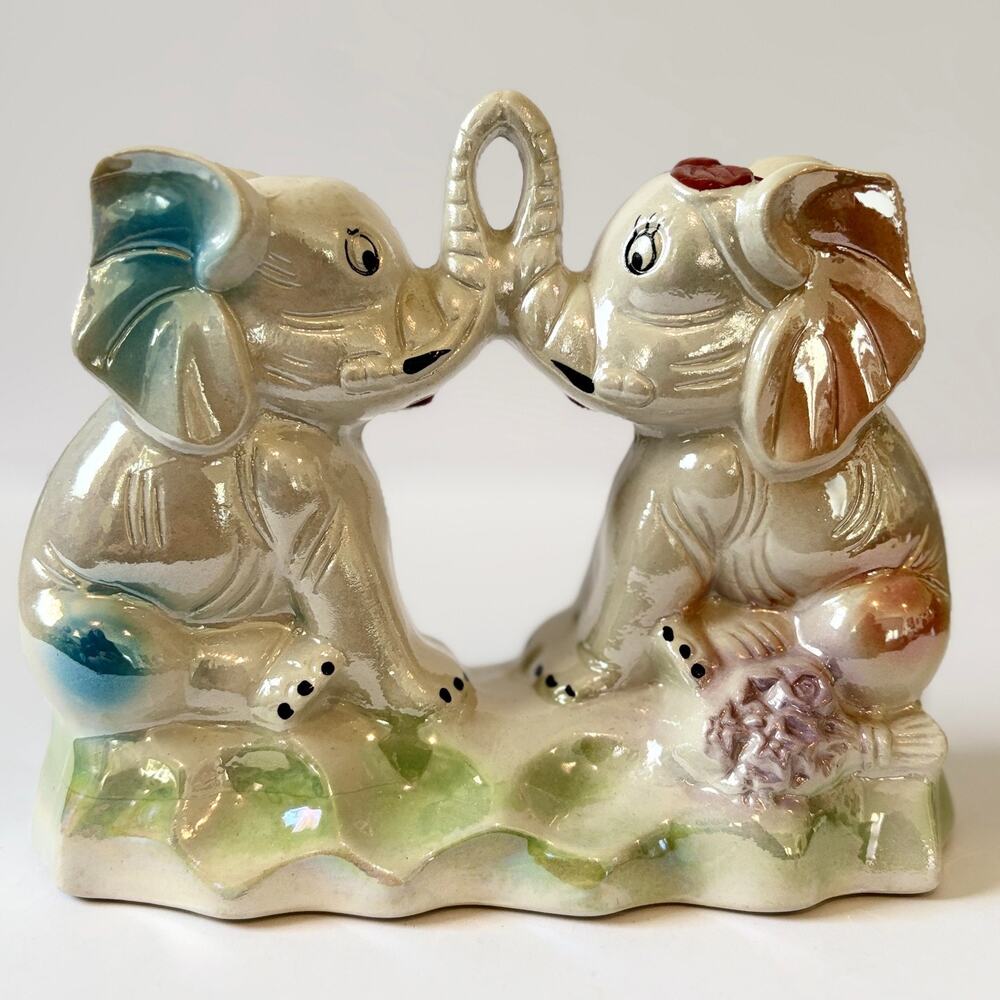 Elephant Sweetheart Vintage Lusterware Japan Double Elephant Wedding 7.5"